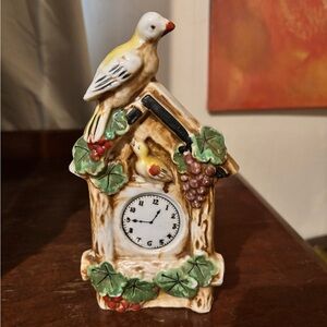 Charming Ceramic Bird Clock vintage wall pocket art decor made in Japan